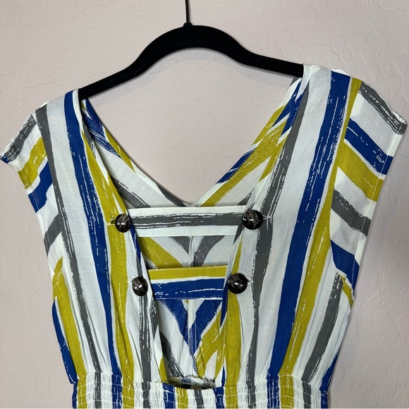 Striped Mini Skirt Dress, White Blue Green Gray Spring Summer Dress, size medium - Picture 11 of 15